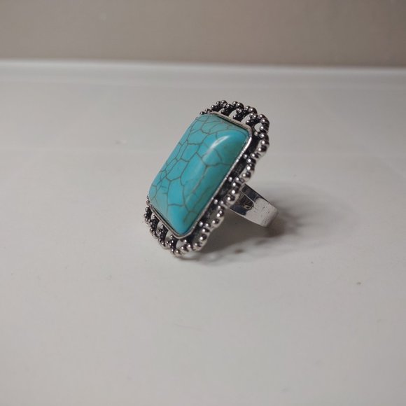 Large Rectangular Blue And Silver Tone Ring Size 7.75 - Picture 7 of 13